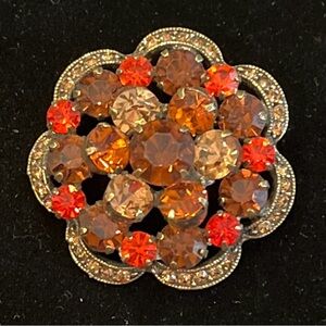 Albert Weiss Orange and Red Crystal Brooch